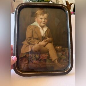 Antique Art Deco 1920’s 30’s Colorized Framed Portrait Red Headed Young Boy 8x10